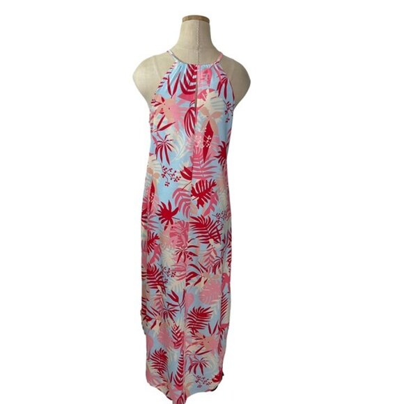 For G and PL dress women's M blue pink tropical Hawaiian print summer casual - Picture 8 of 9